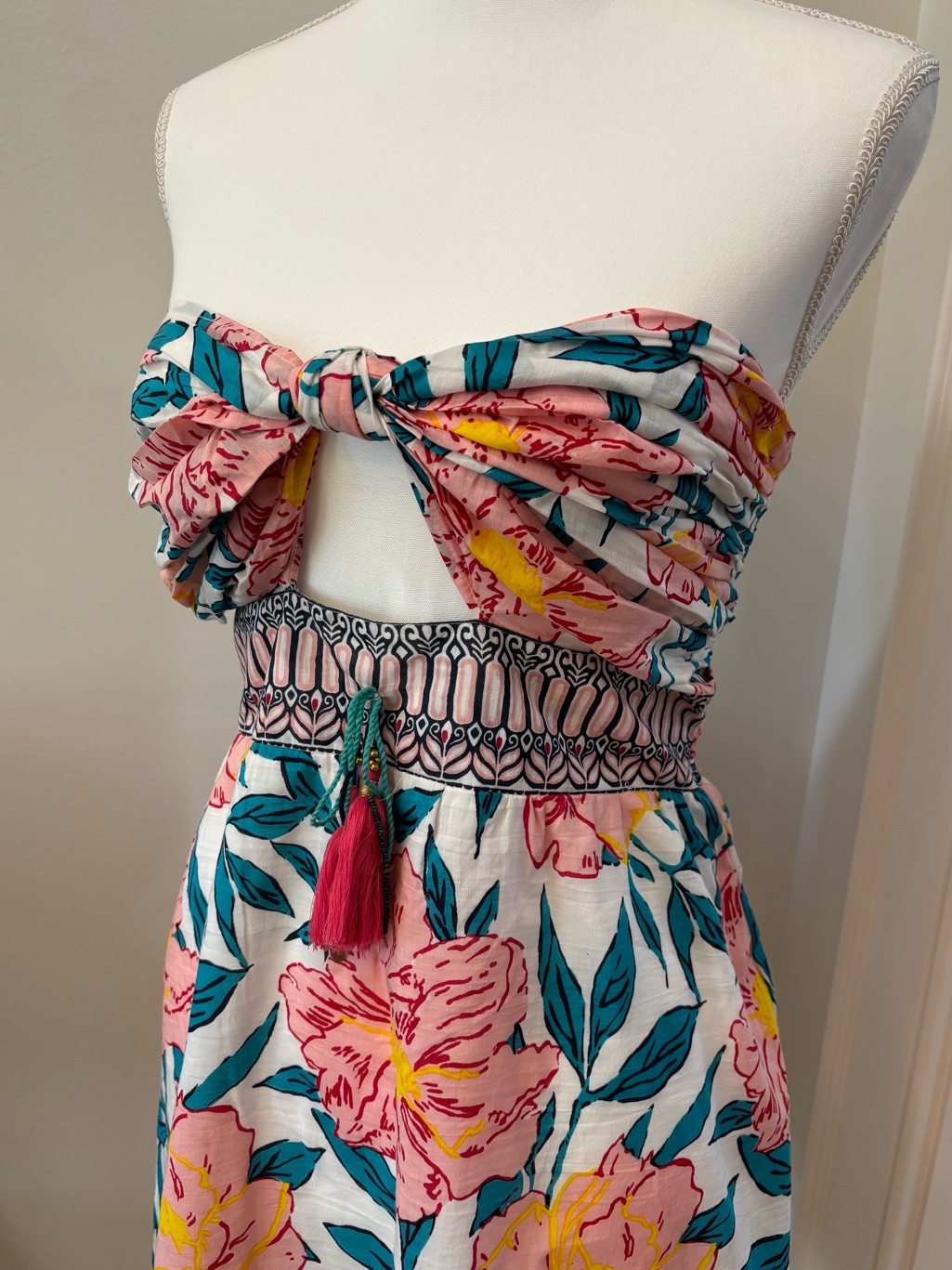Bell By Alicia Bell Sundress, Strapless, Floral Silk Print, Size L, Resortwear — image 2 of 5
